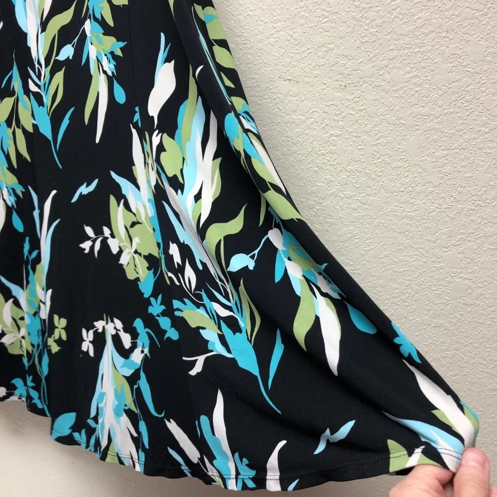 Notations Black High-Low Skirt with Blue, Green & White Leaf Print